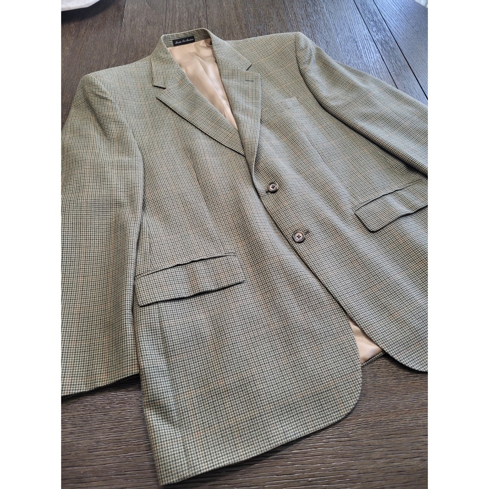 Ralph Lauren Blazer Men 44R Silk/Wool Houndstooth Windowpane 2-Button Preppy EUC